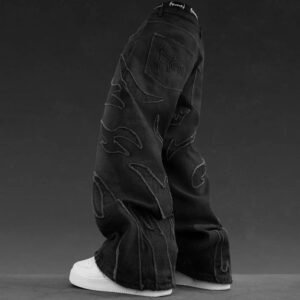 Flame Embroidered Baggy Jeans